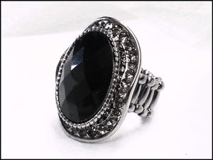 Black Crystal Stretch Ring - Whitehot Jewellery - 1