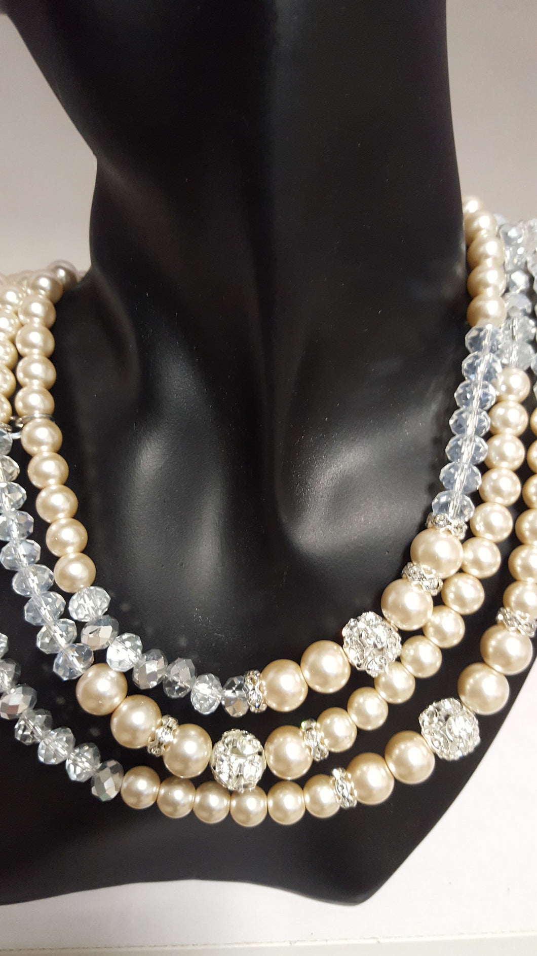 3 Strand Pearl & Crystal Necklace - Whitehot Jewellery - 1