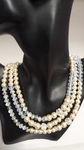 3 Strand Pearl & Crystal Necklace - Whitehot Jewellery - 2