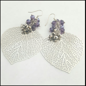 Silver Leaf & Crystal Earrings - Whitehot Jewellery - 1